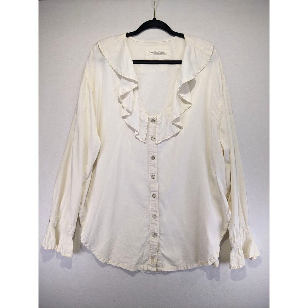 We The Free Long Sleeve Blouse Womens XL Ivory Cottagecore Peasant Linen Pirate